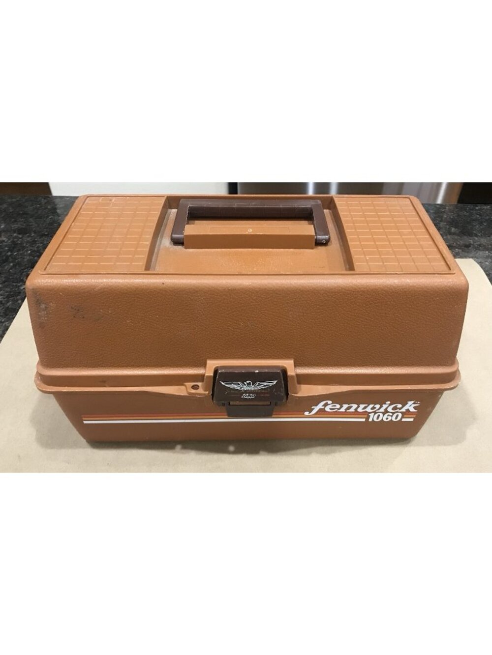 Fenwick 1060 Tackle Box Brown Vintage Fishing Organizer With Lures Sinkers Hooks